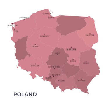 Sınırları ve Ünlü Şehirleri olan POLAND Haritası