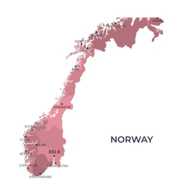 NoRway 'in Sınır ve Meşhur Şehirleri Haritası