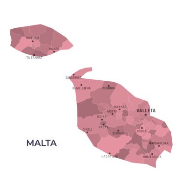 MALTA 'nın Sınır ve Meşhur Şehirleri Haritası