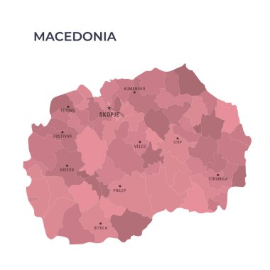 Bölgesel Sınırlar ve Ünlü Şehirler ile MACEDONIA Haritası