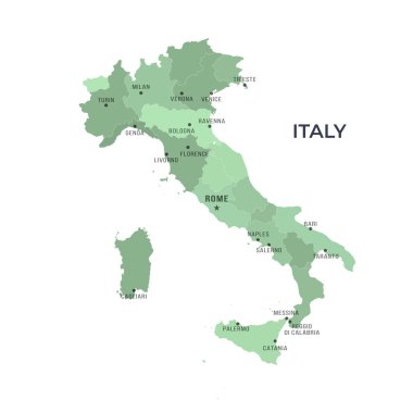 Bölgesel Sınırlar ve Ünlü Şehirlerle İTALYA Haritası