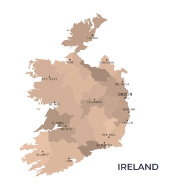 Sınırları ve ünlü şehirleri olan IRELAND Haritası