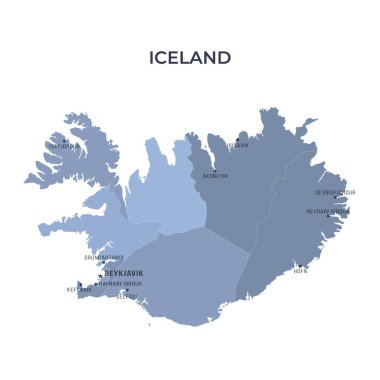 Sınırları ve ünlü şehirleri olan ICELAND Haritası