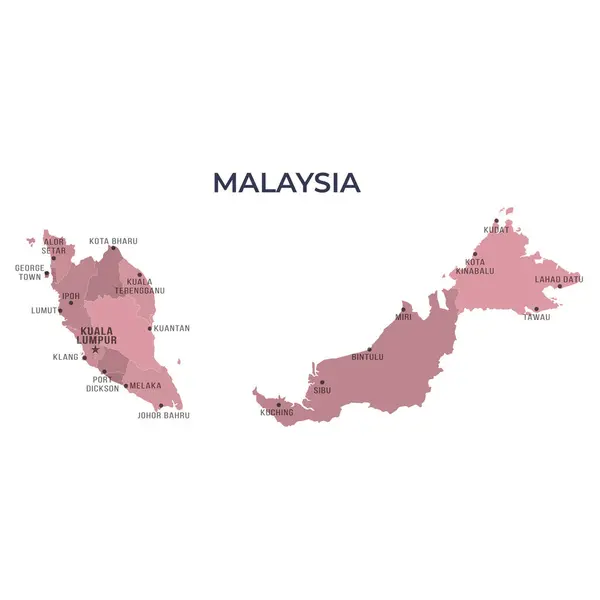 MALAYSIA 'nın Sınır ve Meşhur Şehirleri Haritası