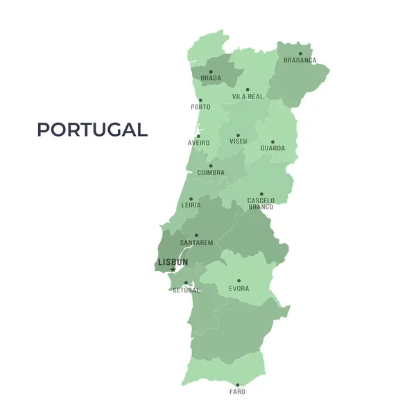 Bölgesel Sınırlar ve Meşhur Şehirlerle PORTUGAL Haritası
