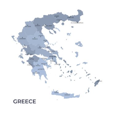 Sınır ve Ünlü Şehirlerle GREECE Haritası