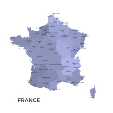 Sınır ve Meşhur Şehirlerle İlgili FRANCE Haritası