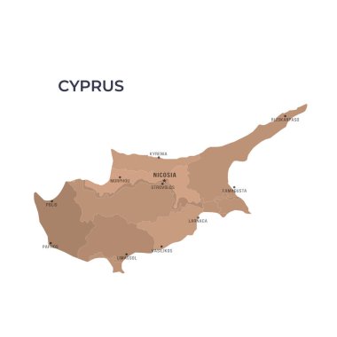 Sınırları ve ünlü şehirleri olan CYPRUS Haritası
