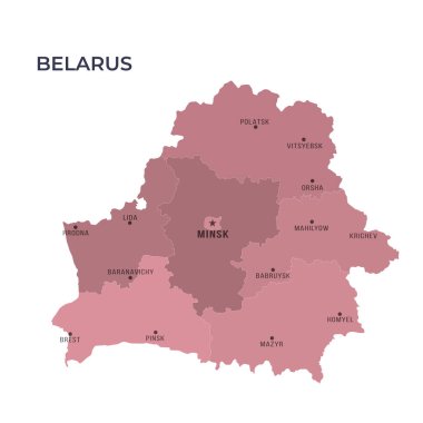 Sınırları ve ünlü şehirleri olan BELARUS Haritası