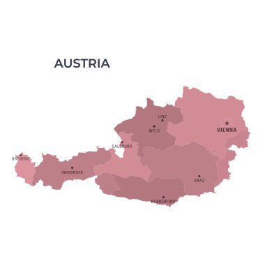 AUSTRIA 'nın Sınır ve Meşhur Şehirleri Haritası