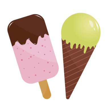 Beyaz zemin üzerinde izole edilmiş 2 çeşit dondurma vektörü. dondurma..
