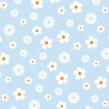 Mavi Arkaplanda Beyaz Çiçek Şablonu Basit ve Parlak Güzel