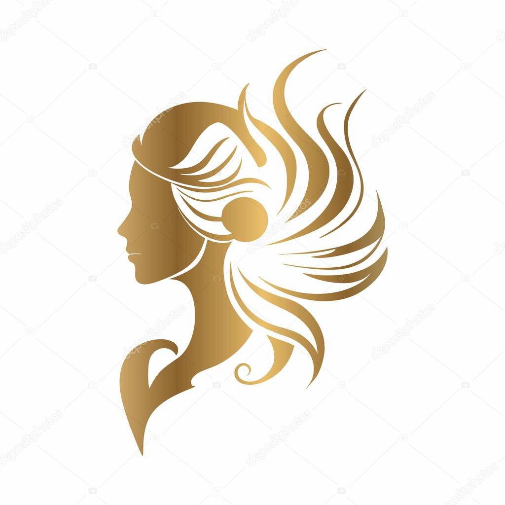 Elegant Gold Beauty Logo With Woman's Face Silhouette