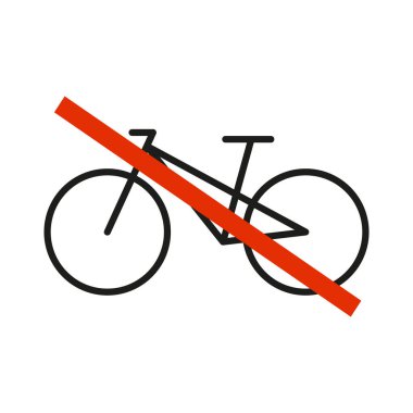 Bisiklet işareti yok. Uyarı ve yasak sembol. Motosiklet yasaklı simge. Yasak ya da kural grafik şablonu.