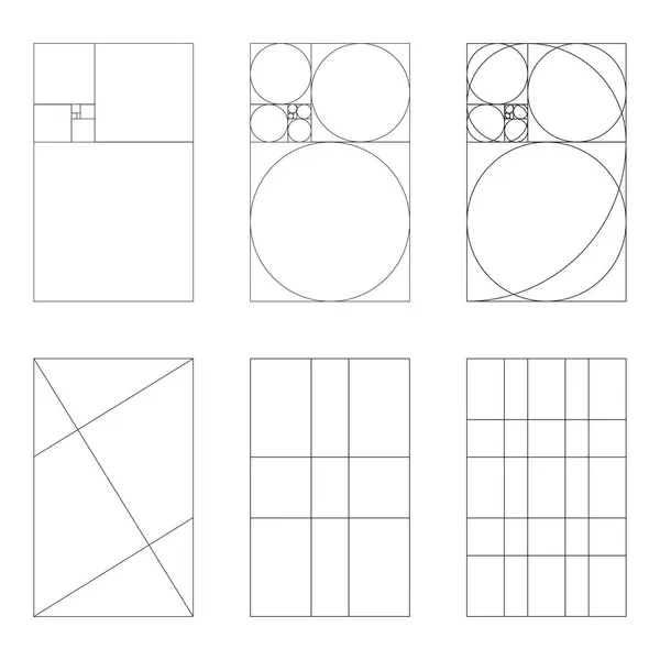 Altın oran şablonu ayarlandı. Fibonacci dizisi, sayılar. Yöntem altın bölüm. Uyum oranları simgeleri. Beyaz bir arkaplanda izole edilmiş grafik tasviri. Altın orantılı desen.