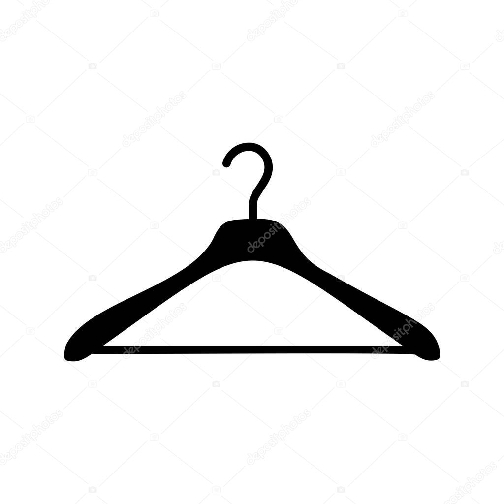 Hanger wardrobe simple icon. Cloakroom silhouette pictogram. Clothes rack, service symbol. Dry cleaning, clothing store sign.