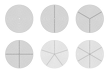 Çember çizimi, yaşam tarzı dengesi. Hayatın tüm alanlarını görselleştirmek için bir eğitim aracı. Tekerlek bölünmesi eşit parça şablonu ayarlandı. Kutup şebekesi, bölümler, eşmerkezli daireler. Kutup grafik kağıdının boşluğu.