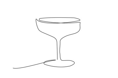 Devamlı cam çizgileri. Şarap, kokteyl, şampanya bardağı simgesi. Soyut el çizimi logo. Grafik olarak basit bir illüstrasyon. Beyaz arkaplanda izole.