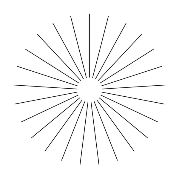Radyal çember çizgileri. Güneş ışınlarının sembolü. Dairesel çizgiler elemanı. Düz tasarım elementleri. Radyasyon saçan çizgili konuşmalar. Soyut illüzyon geometrik şekli. Beyaz arkaplanda grafik çizimi.