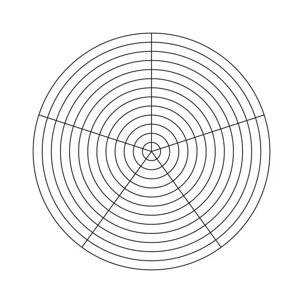 Koçluk aleti. Yaşam şablonu. 5 segmentten oluşan kutup ızgarası ve 12 eşmerkezli daire. Yaşam tarzı dengesinin çember diyagramı. Grafik olarak boş kutup grafik kağıdı.