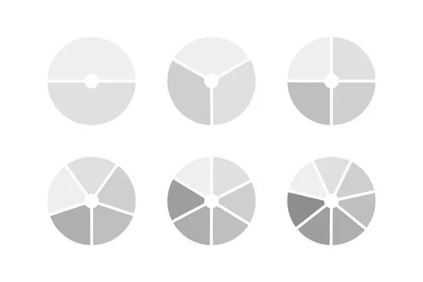 Daire bölünmesi 2, 3, 4, 5, 6, 7 eşit parçalarda. Yuvarlak bölünmüş diyagramlar, iki, üç, dört, beş, altı, yedi bölümlü. Bir dizi bilgi. Koçluk aleti. Tekerlek boş diyagramı.