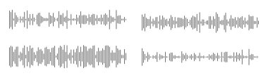 Dengeleyici arayüz. Sesli mesaj şablonu. Sesli sohbet konuşması. Müzik ses dalgası ikonu. Mobil kurye, podcast çevrimiçi radyo arayüzü, müzik çalar veya uygulama için elementler. Dalga biçimi kalıpları.