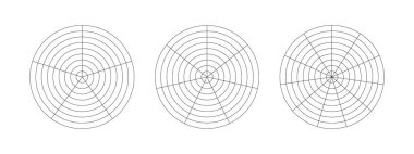 Yaşam şablonu. Hayatın tüm alanlarını görselleştirmek için basit bir eğitim aracı. Yaşam tarzı dengesinin çember diyagramları. Kutup şebekesi segmentlerle, eşmerkezli dairelerle. Grafik kağıdı boş. Vektör simgesi.