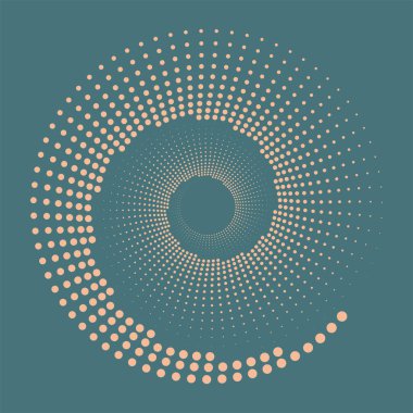 Özet asgari arkaplan. Optik sanat deseni. Arkaplanda spiral noktalar tasarla. Optik illüzyon logosu. Vektör şablonu. Şeftali tüyü.