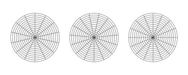 Yaşam şablonları. Görselleştirmek için koçluk aracı. Yaşam tarzı dengesinin çember diyagramları. Kutup şebekeleri, bölümler ve eşmerkezli çemberler. Kutup grafik kağıdının içi boş. Vektör illüstrasyonu.