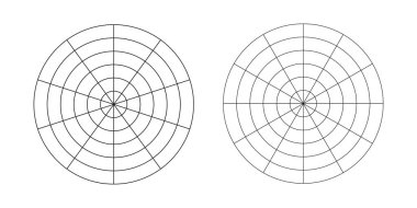 Yaşam şablonu ayarlandı. Hayatın tüm alanlarını görselleştirmek için bir eğitim aracı. Yaşam tarzı dengesinin vektör çember diyagramı. Kutup şebekesi segmentlerle, eşmerkezli dairelerle. Kutup grafik kağıdının boşluğu.