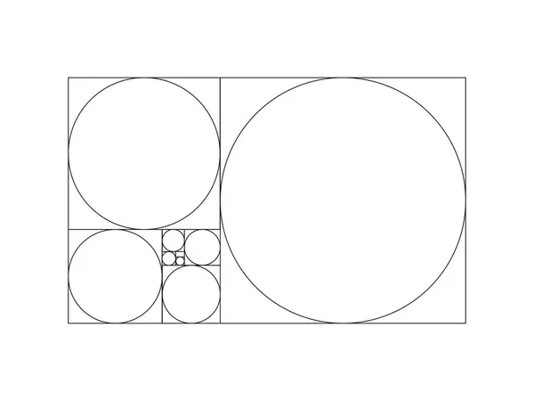 Altın oran şablonu. Yöntem altın bölüm. Fibonacci dizisi, sayılar. Uyum oranı. Taslak vektör illüstrasyonu.
