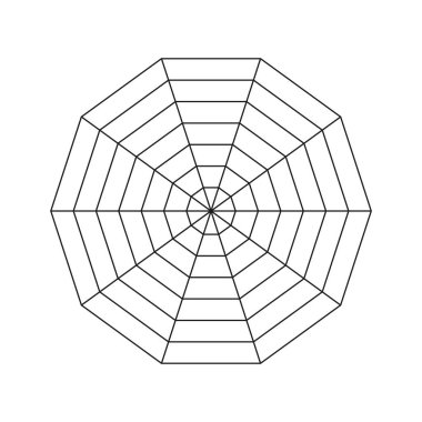 Decagonal grafik bilgisi. Radar veya örümcek şeması şablonu. Tamamen boş radar grafiği. İstatistik ve analitik diyagram. Vektör basit grafik illüstrasyonu.