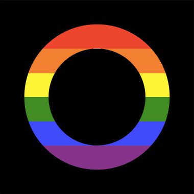 Gökkuşağı bayrağı çerçevesi. LGBT daire simgesi. Gökkuşağı renklerinde logo sembolü çıkartması. Gay gururu. Rozet, düğme. Şablon tasarımı.