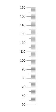 Çocukların boy grafiği 50 ila 160 santimetre arasında. Beyaz arka planda izole edilmiş duvar büyüme etiketi şablonu. Metre duvarı ya da büyüme cetveli. Vektör basit illüstrasyon.