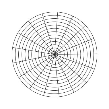 Yaşam şablonu. 12 eşmerkezli daire ve 17 segmentten oluşan kutup şebekesi. Hayatın tüm alanlarını görselleştirmek için basit bir eğitim aracı. Boş kutup grafik kağıdı. Yaşam tarzı dengesinin çember diyagramı.