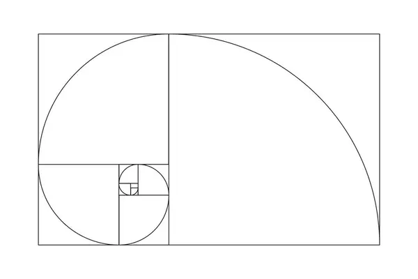 Altın oranlar. Yöntem altın bölüm. Fibonacci dizisi, sayılar. Altın oran şablonu. Taslak vektör illüstrasyonu.