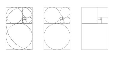 Altın oran şablonu ayarlandı. Yöntem altın bölüm. Fibonacci dizisi, sayılar. Uyum oranları. Özet çizimi.