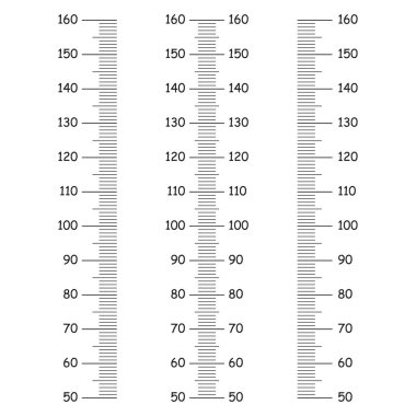 Kids height charts from 50 to 160 centimeters. Template for wall growth sticker isolated on a white background. Vector illustration. Meter wall or growth ruler. Stadiometer scale set. clipart