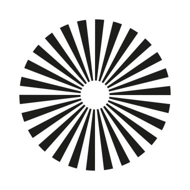 Işın çemberi çizgileri. Dairesel kiriş elementi. Güneş patlaması, beyaz arka planda izole edilmiş yıldız patlaması şekli. Işıl ışıl, radyal, birleşen çizgiler. Soyut dairesel geometrik yanılsama şekli.