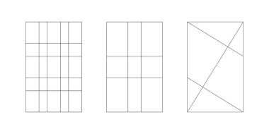 Altın oran şablonu ayarlandı. Yöntem altın bölüm. Fibonacci dizisi, sayılar. Uyum oranları. Vektör özet çizimleri.