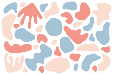 Soyut Organik Şekiller seti. El yapımı pastel tasarım elementleri. Soyut arka planlar. Düzensiz şekilli rastgele organik kabarcıklar. Soyut lekeler, mürekkep lekesi ve çakıl taşı siluetleri.