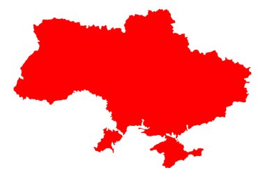 Ukrayna. Ukrayna ülke haritasının kırmızı silueti beyaz arka planda izole edildi.
