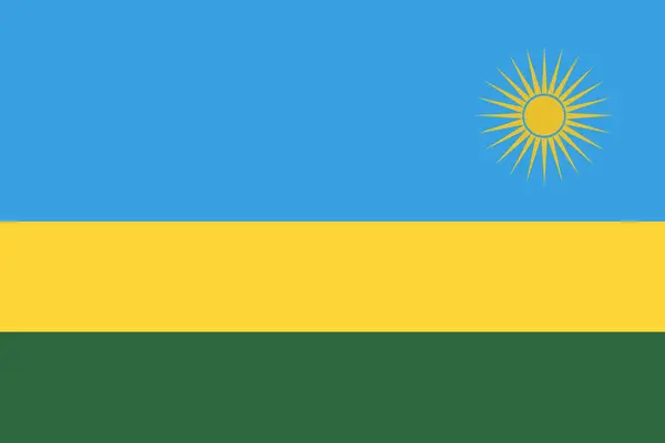Ruanda bayrağı. Resmi renkler ve oranlar. Ruanda Cumhuriyeti bayrağı.