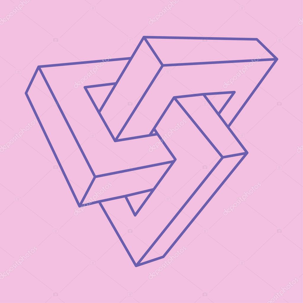 Impossible optical illusion shapes. Optical art objects. Impossible figures. Unreal geometric logo in trendy 2022 Very Peri color.