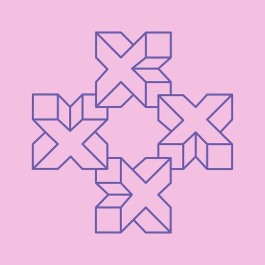 İmkansız şekiller. Kutsal geometri. Optik yanılsama. Soyut sonsuz geometrik nesne. Optik sanat. Pembe arka planda imkansız geometri sembolü. Çizgi çalışması. Escher tarzı.