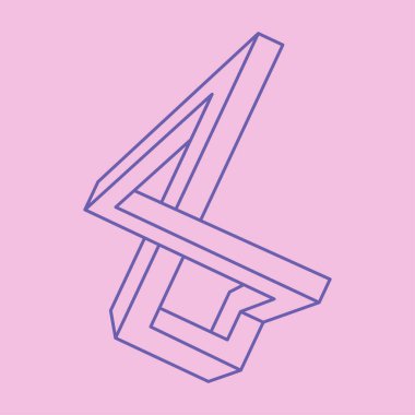 İmkansız bir şekil. Logo. Kutsal geometri figürü. Optik yanılsama. Soyut sonsuz geometrik nesne. İmkansız sonsuz özet. Çizgi çalışması. Optik sanat. Pembe arka planda imkansız geometri şekli.