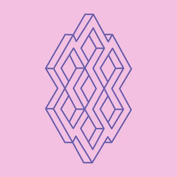 İmkansız şekiller. Kutsal geometri. Optik yanılsama. Soyut sonsuz geometrik nesne. Optik sanat. Pembe arka planda imkansız geometri sembolü. Çizgi çalışması. Escher tarzı.