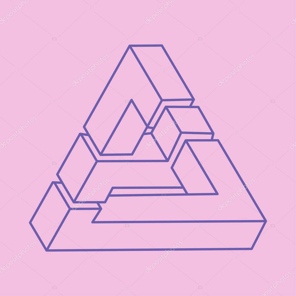 Impossible shapes, optical illusion logo, vector triangle. Optical art objects. Geometric figures. Abstract background.