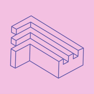 İmkansız şekiller. Logo. Kutsal geometri figürleri. Optik illüzyon deseni. Soyut sonsuz geometrik nesneler. Çizgi çalışması. Optik sanat. Pembe arka planda imkansız geometri şekli. Escher paradoksu.