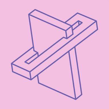 İmkansız şekiller. Kutsal geometri logosu. Optik illüzyon deseni. Soyut sonsuz geometrik nesneler. Optik sanat. Pembe arka planda imkansız geometri sembolü. Çizgi çalışması. Escher tarzı.